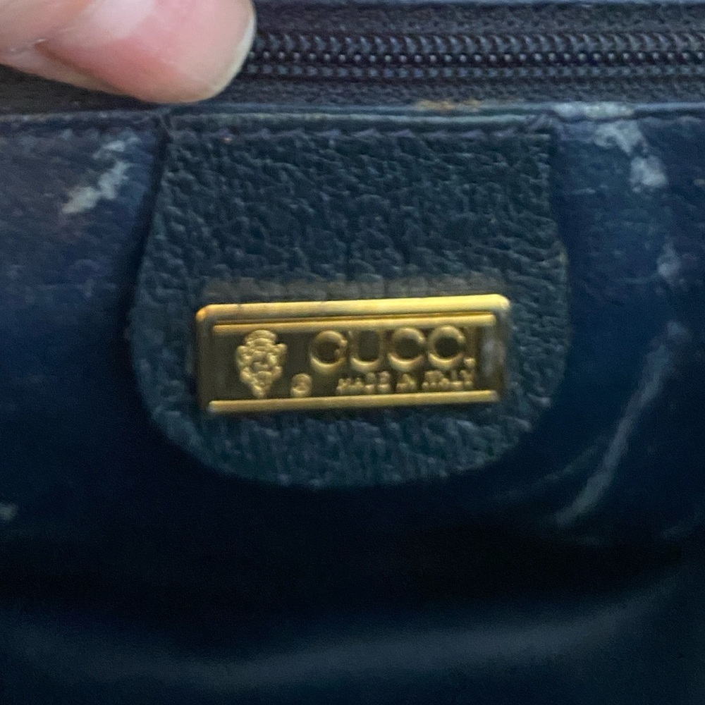 Vintage Gucci Saddlebag-style handbag, Navy & Beige - Picture 10 of 13